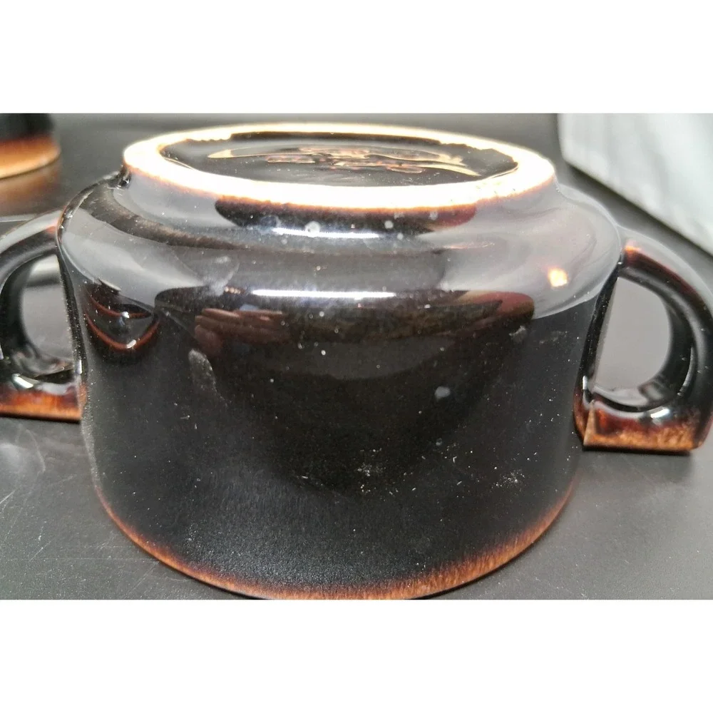 Vintage Pfaltzgraff Gourmet Brown Drip‎ Glaze Creamer, Sugar Set w/ Lid, #24,#23